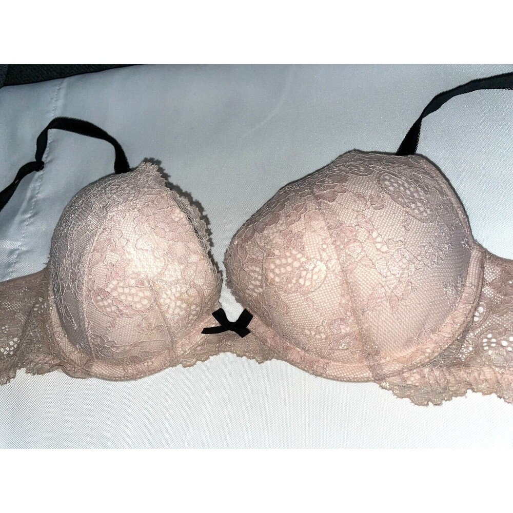 Victoria Secret 34B bra Nude Push Up Bling Lace Very sexy women's